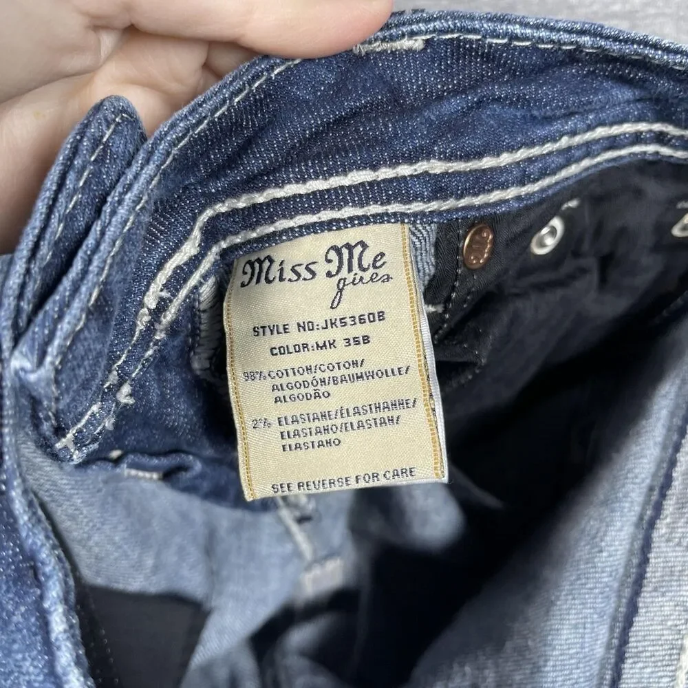 Miss Me Jeans Juniors 14 Blue Bootcut Mid Rise Embroidered Rhinestone Studded
